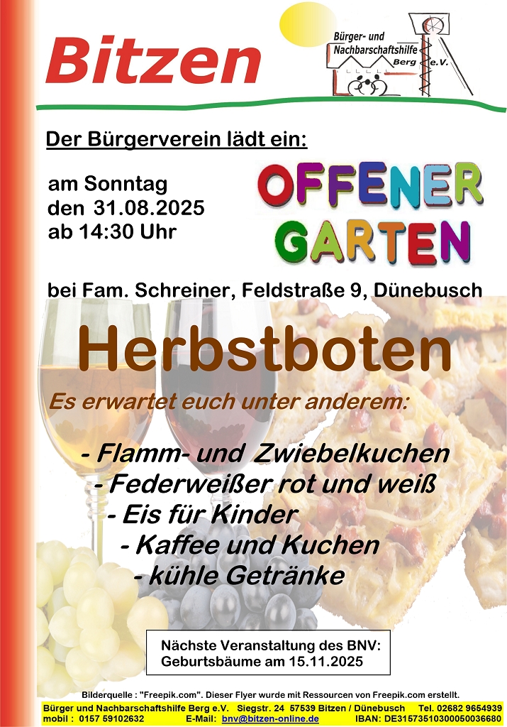 Flyer mit Einladung zum Offene Garten am 31.08.2025