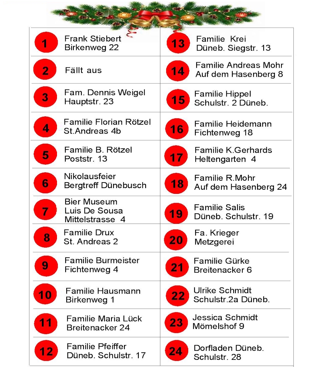 Liste der Standorte der Adventsfenster