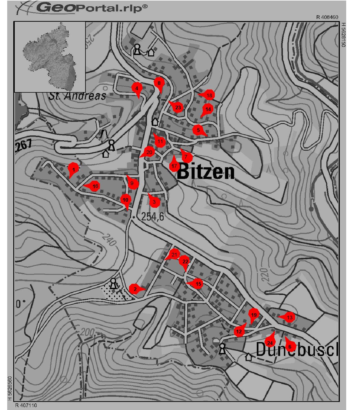 Grafik der Standorte der Adventsfenster