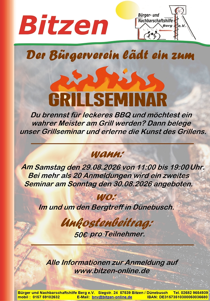 Flyer mit Einladung zum Grillkurs
