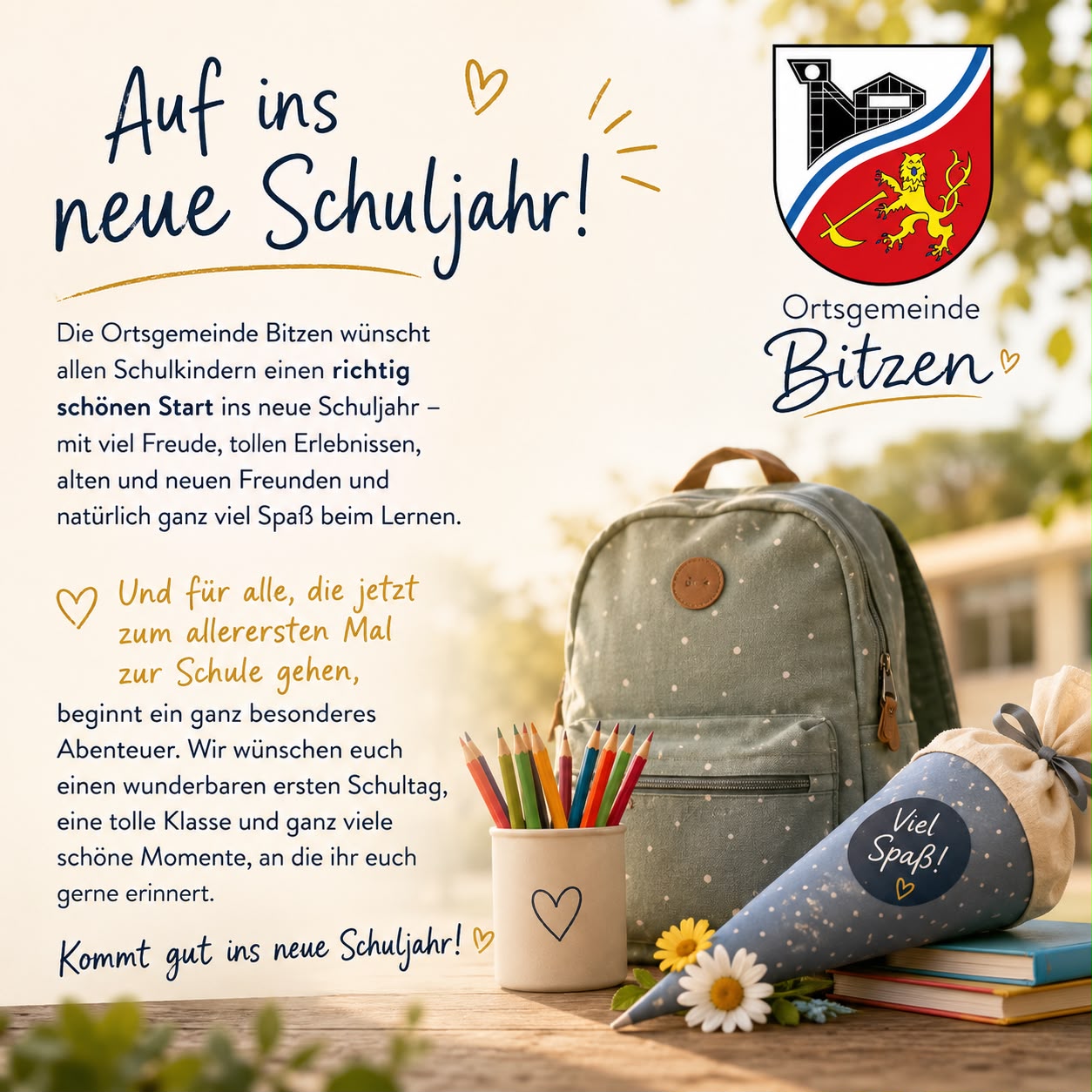 Flyer mit Begrüßung der neuen Schulkinder