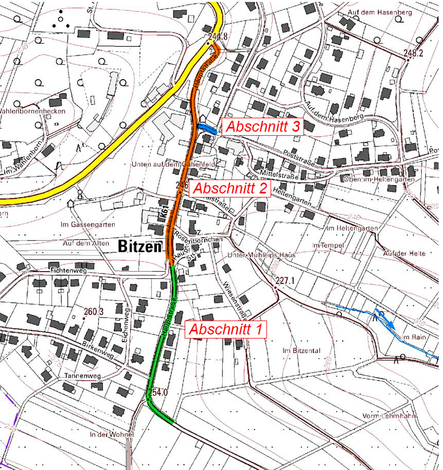 Karte mit Straßenbauarbeiten
